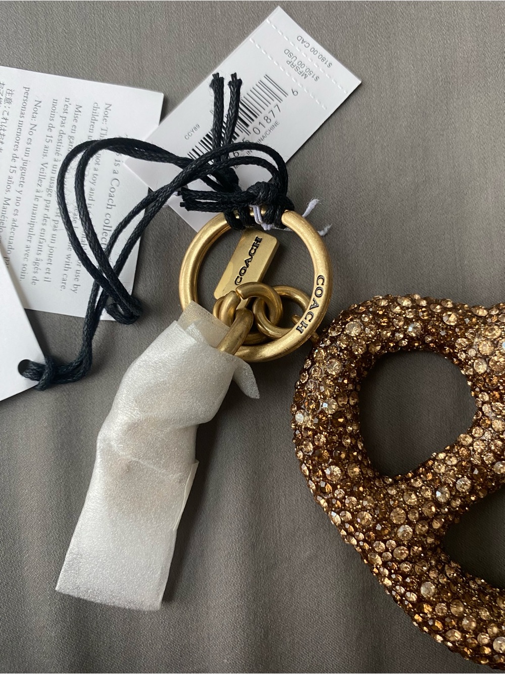 Coach Crystal Pretzel Keychain Charm in Brass - Picture 2 of 3